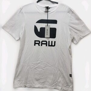 NEW G-Star Raw Cadulor Graphic Men's Big Logo T-Shirt White Black‎ Size Large